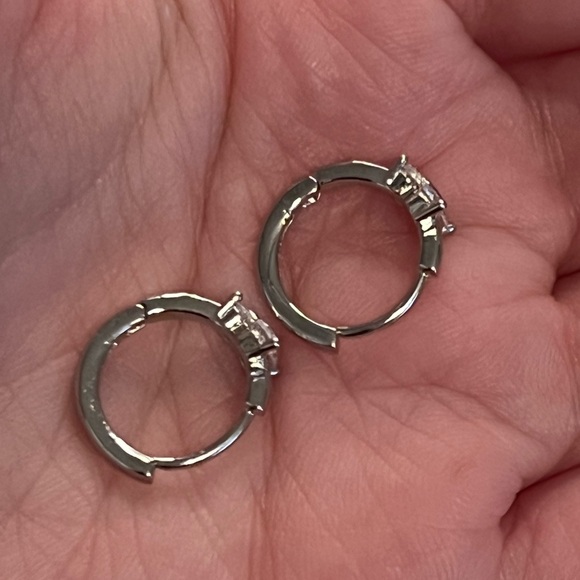 Silver Diamond Butterfly Huggie Hoop Earrings - Picture 6 of 7